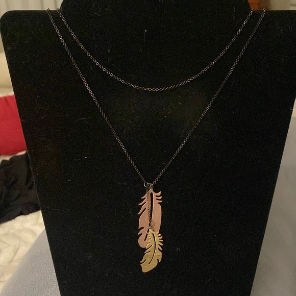 Sterling Silver Black-plated Rose & Gold-tone Feather Necklace - Picture 3 of 6